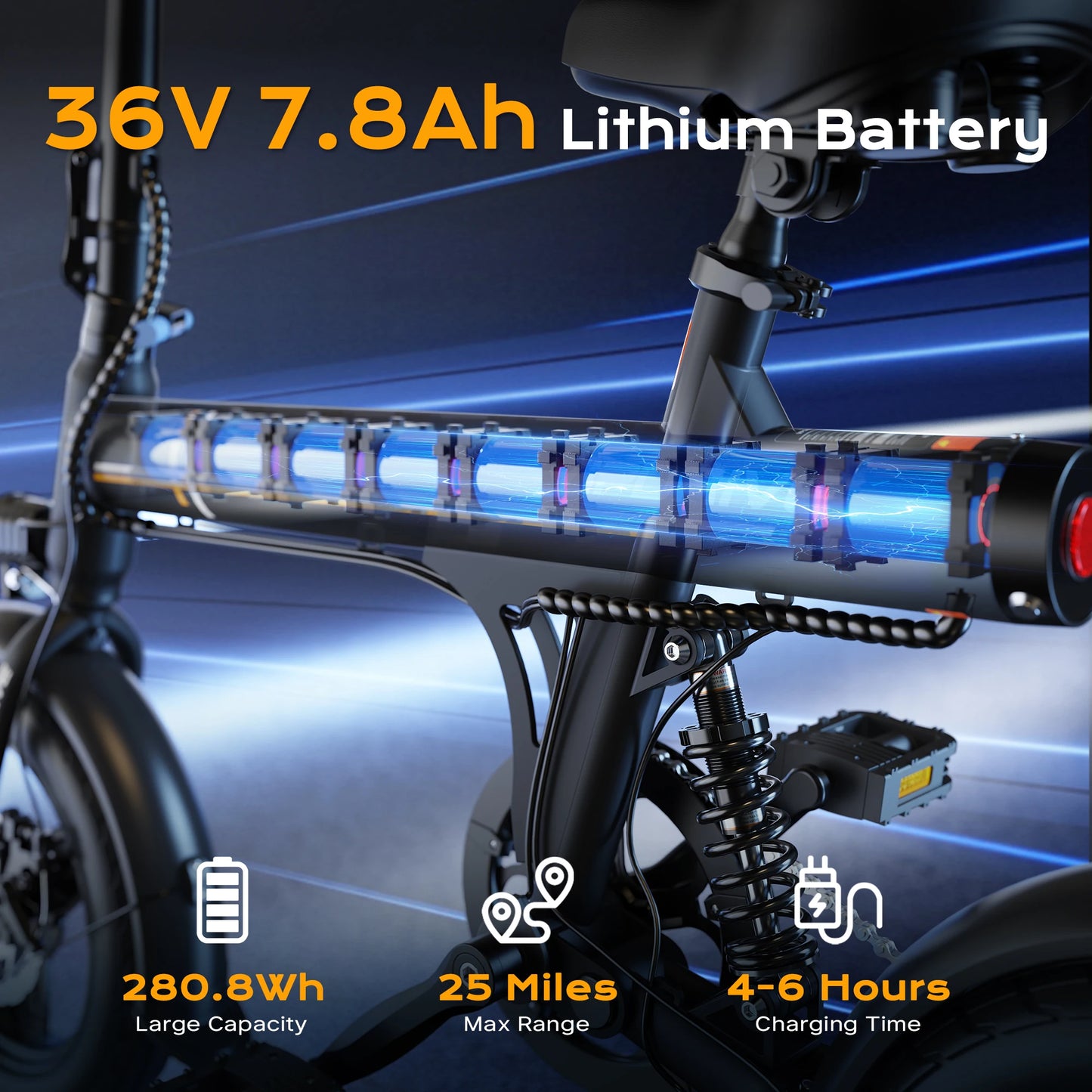 VIPDRIVE Zypho Adult Electric Bike, 500W peak motor, 36V 7.8Ah battery, 14"Tire Commuter E-Bike,20MPH,UL2849, 1-Year Warranty