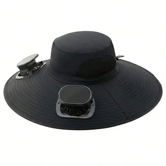 Solar Fan Cap, UV Resistant Outdoor Wide Brimmed Fisherman's Cap, With 180 ° Adjustable Fan, UPF50, USB And Solar Power Supply,