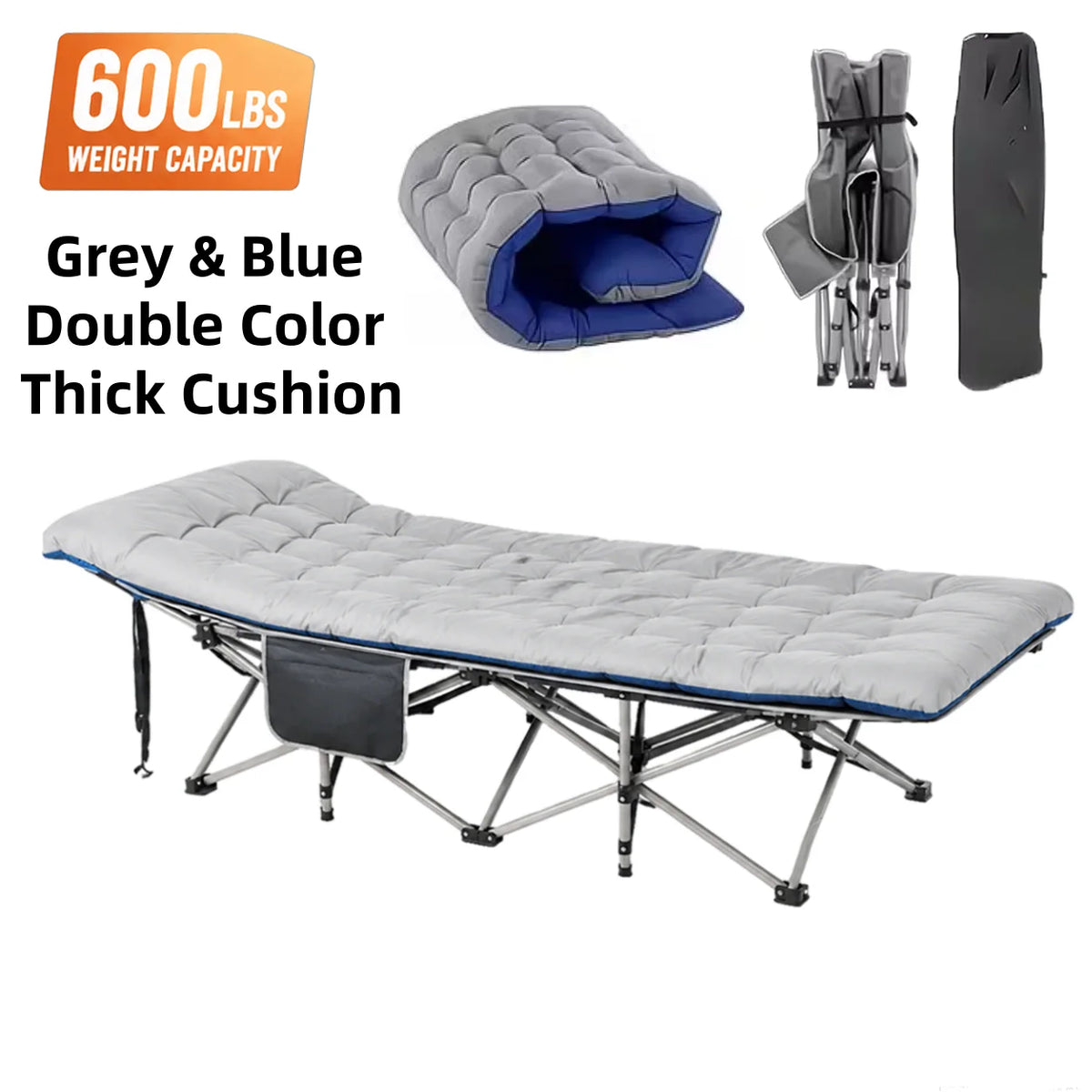 Folding Camping Cot With Mattress And Heavy Duty Steel Frame