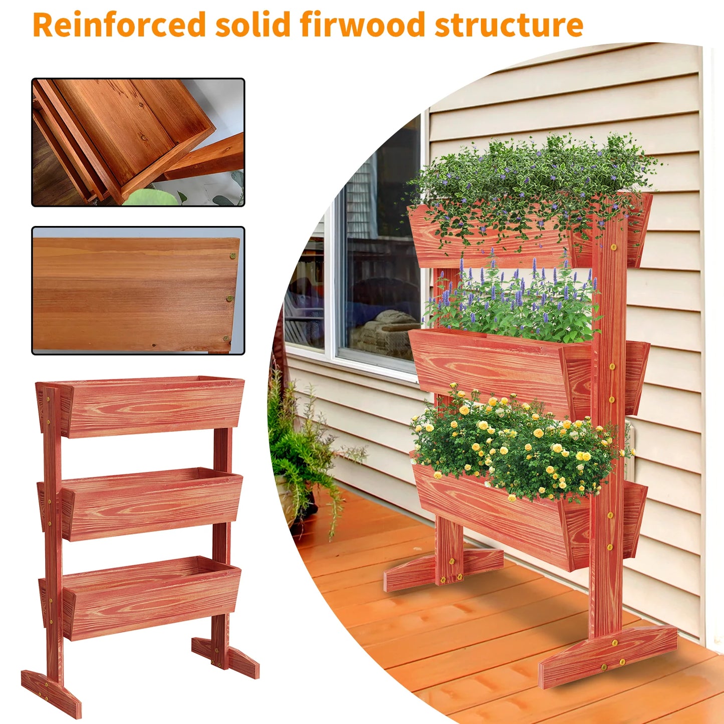 Four Tier Wooden Vertical Planter Box For Outdoor Gardening