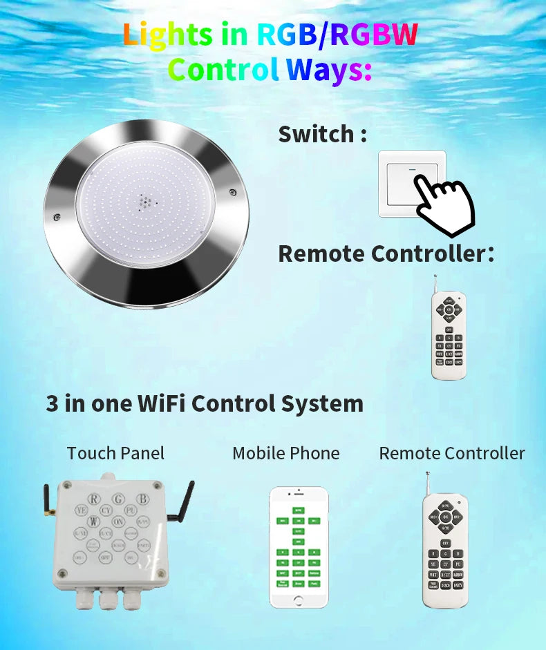 Refined Factory Swimming Lamp IP68 RGB White Wall Mounted LED Pool Light for Fpuntain Ponds Lighting