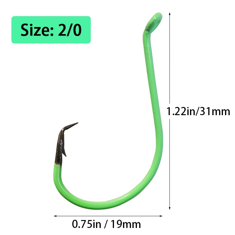 20Pcs Glow in Dark Circle Hooks Saltwater Offset Fishing Hooks for Catfish Bass Trout, Available in 7 Sizes (1/0 to 10/0)