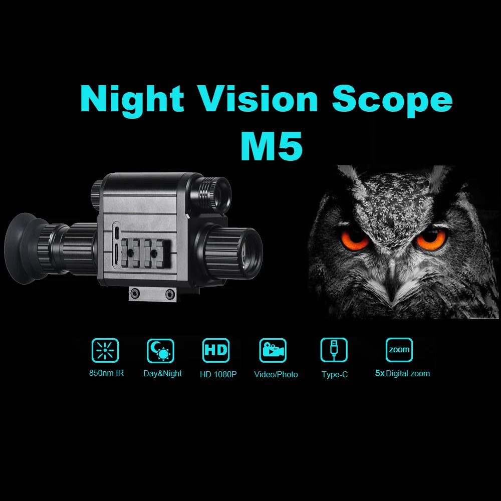 Megaorei M5 Night Vision Monocular Infrared Scope Sight Camera Digital 5X Zoom 940nm IR HD 1080P For Hunting Surveillance Day Night Wildlife Observation