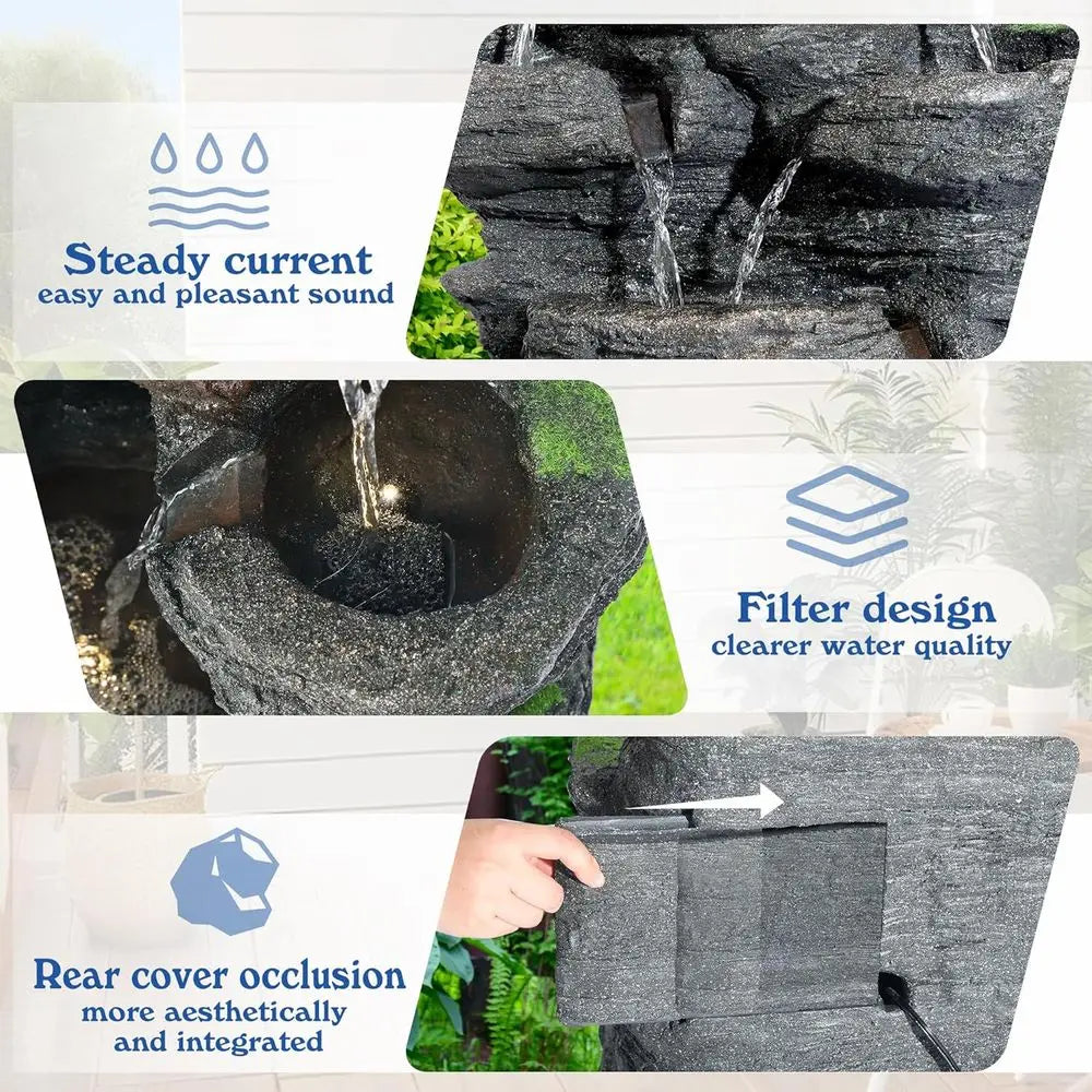 40 High 10-Tier Rock Waterfall Fountain with LED Lights for Outdoor/Indoor Use - Suitable for Patio, Garden, Backyard, Deck, Por