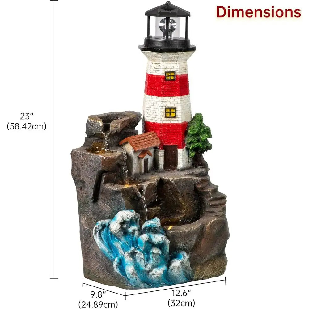 Stylish Red & White Outdoor Waterfall Fountain, 23 Tall, Perfect for Garden and Deck Relaxation