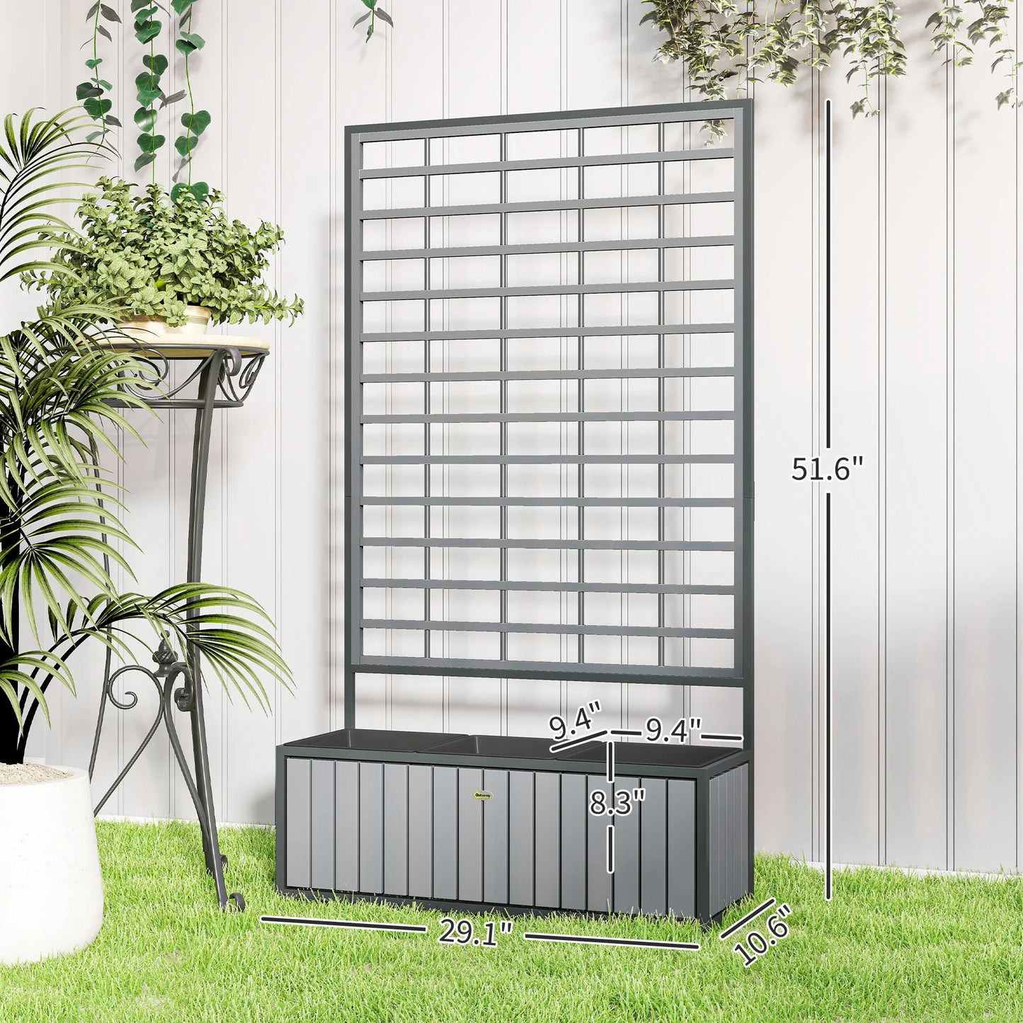 Raised Garden Bed, Planter Box with Trellis, Removable Pots, Gray
