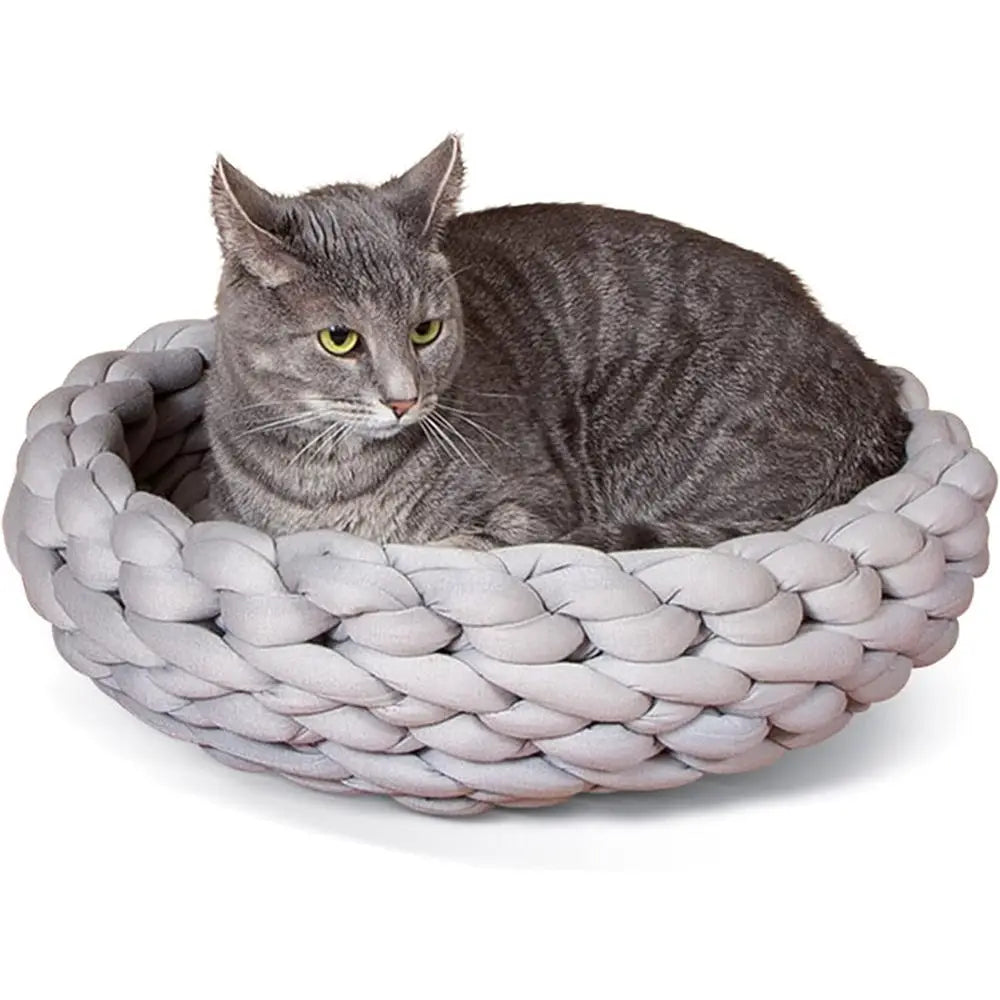 Premium Knitted Round Cat Bed For Cozy Small Pet Resting