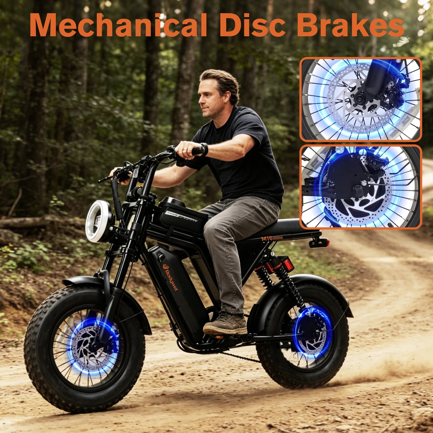 Bodywel M16PRO Off Road E Bike Adult Electric Bicycle 1500w 48V 15.6ah Mountain Electric Bike 16 Inch Fat Tire Outdoor Entertainmen