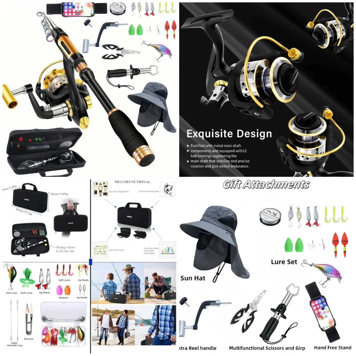 YTYIN Portable Carbon Fiber Spinning Fishing Rod With Lures