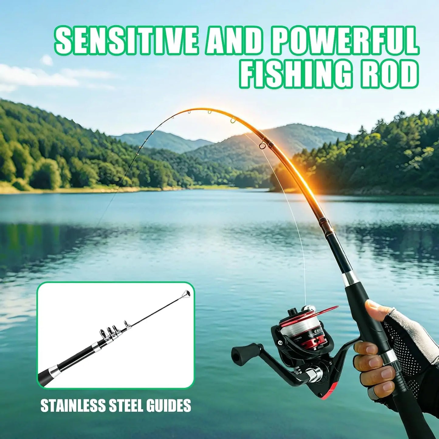 Telescopic Carbon Fiber Fishing Rod and Reel Combo, 5.9FT Length, 2-Piece Set