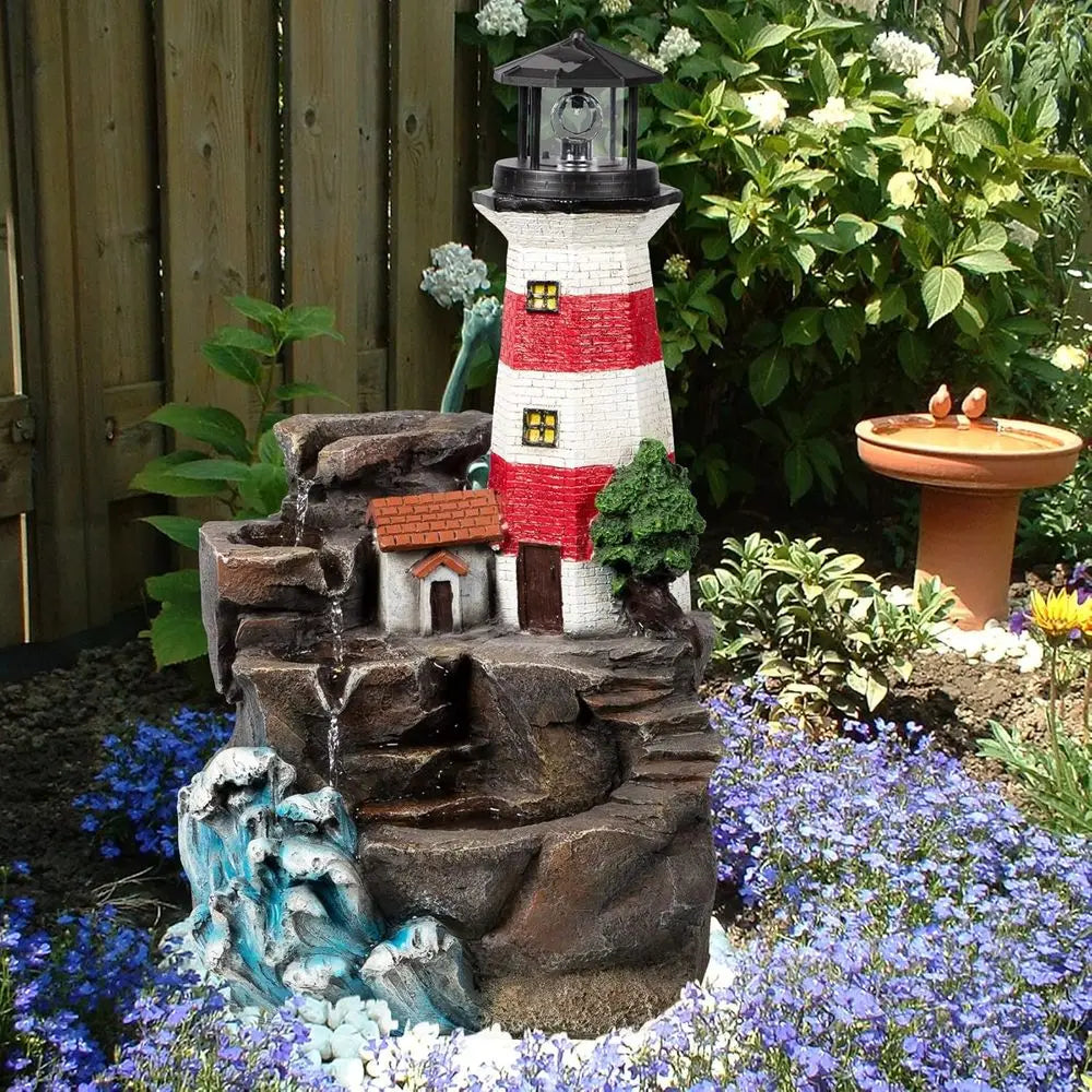 Stylish Red & White Outdoor Waterfall Fountain, 23 Tall, Perfect for Garden and Deck Relaxation