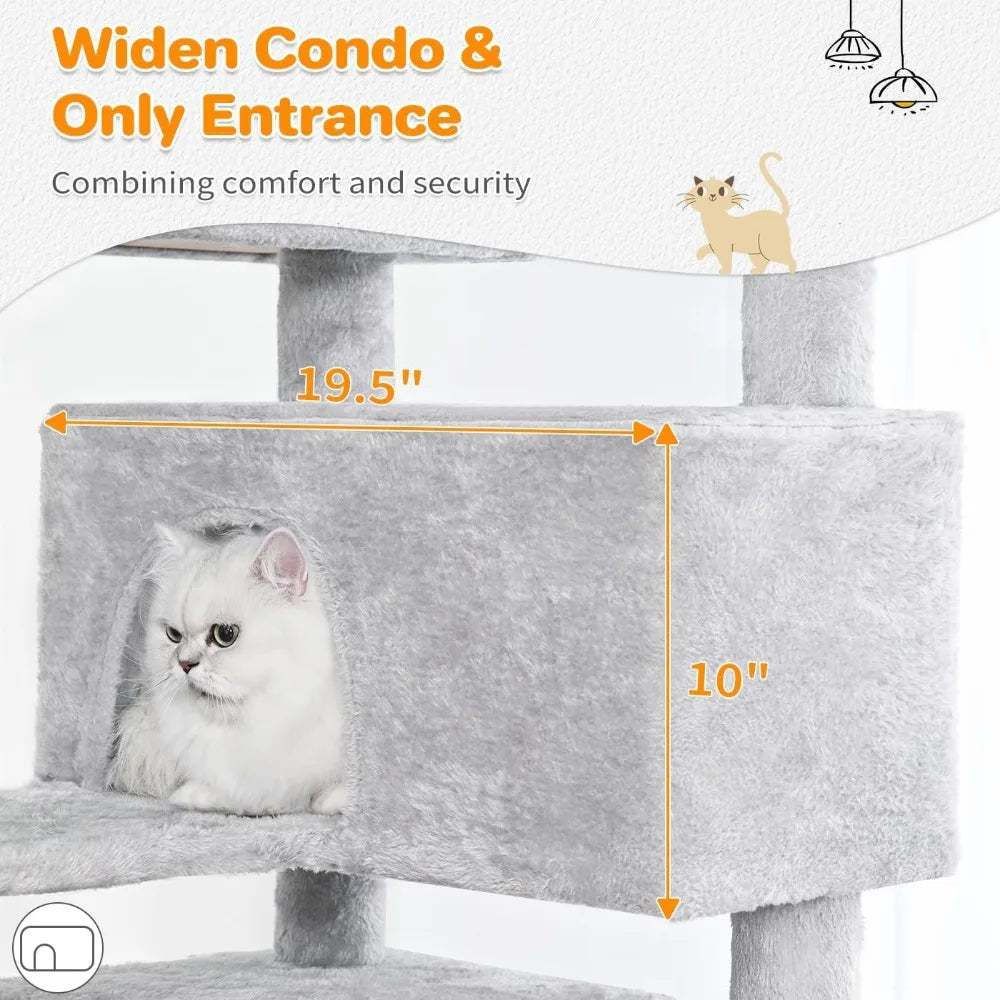 54 Inch Multi Level Cat Tree with Condos Scratching Posts Toys Indoor Activity Tower Light Grey