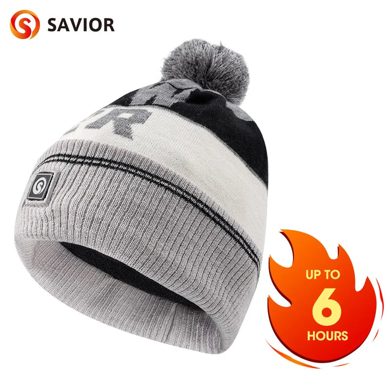 Savior Heated Hat Battery Heated Beanie Electric Rechargeable Warm Winter Heated Fleece Cap