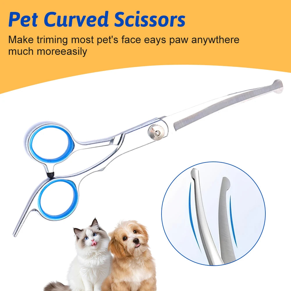 Titanium Coated Professional 7 in 1 Stainless Steel Dog Grooming Scissors with Safety Round Tip, Pet Grooming Scissor for Dog