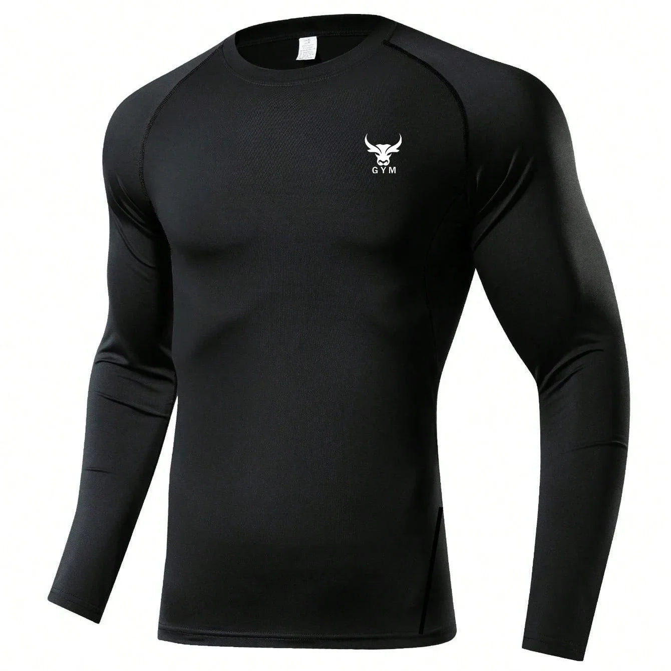 Men Black Long Sleeve Compression Shirt Quick Dry UV Protection Fitness Running Sport Baselayer Top