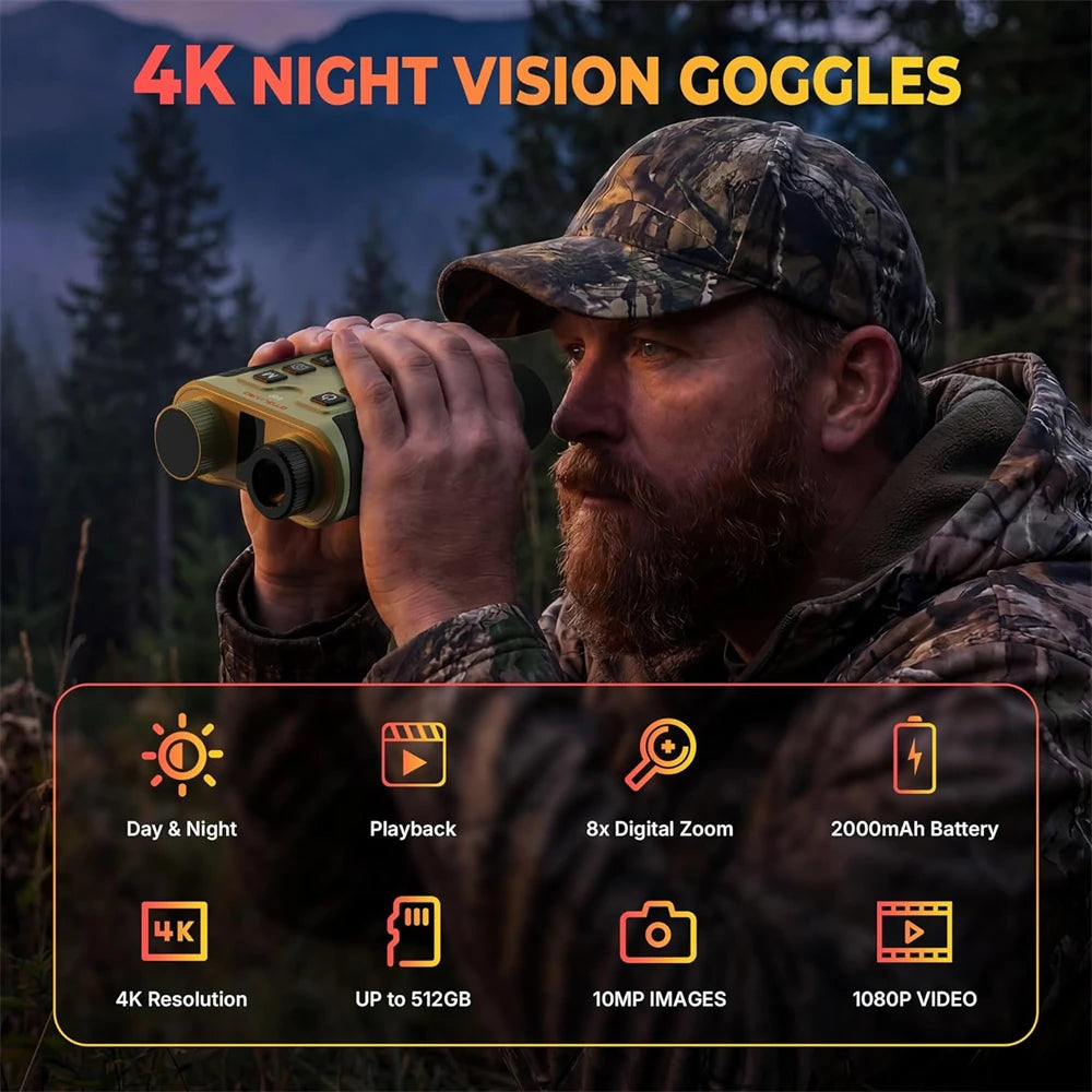 V6 8X Digital Zoom Night Vision Binoculars 4K Night Visions Goggles Hunting Scope Camera Telescope With Infrared Tactical Light