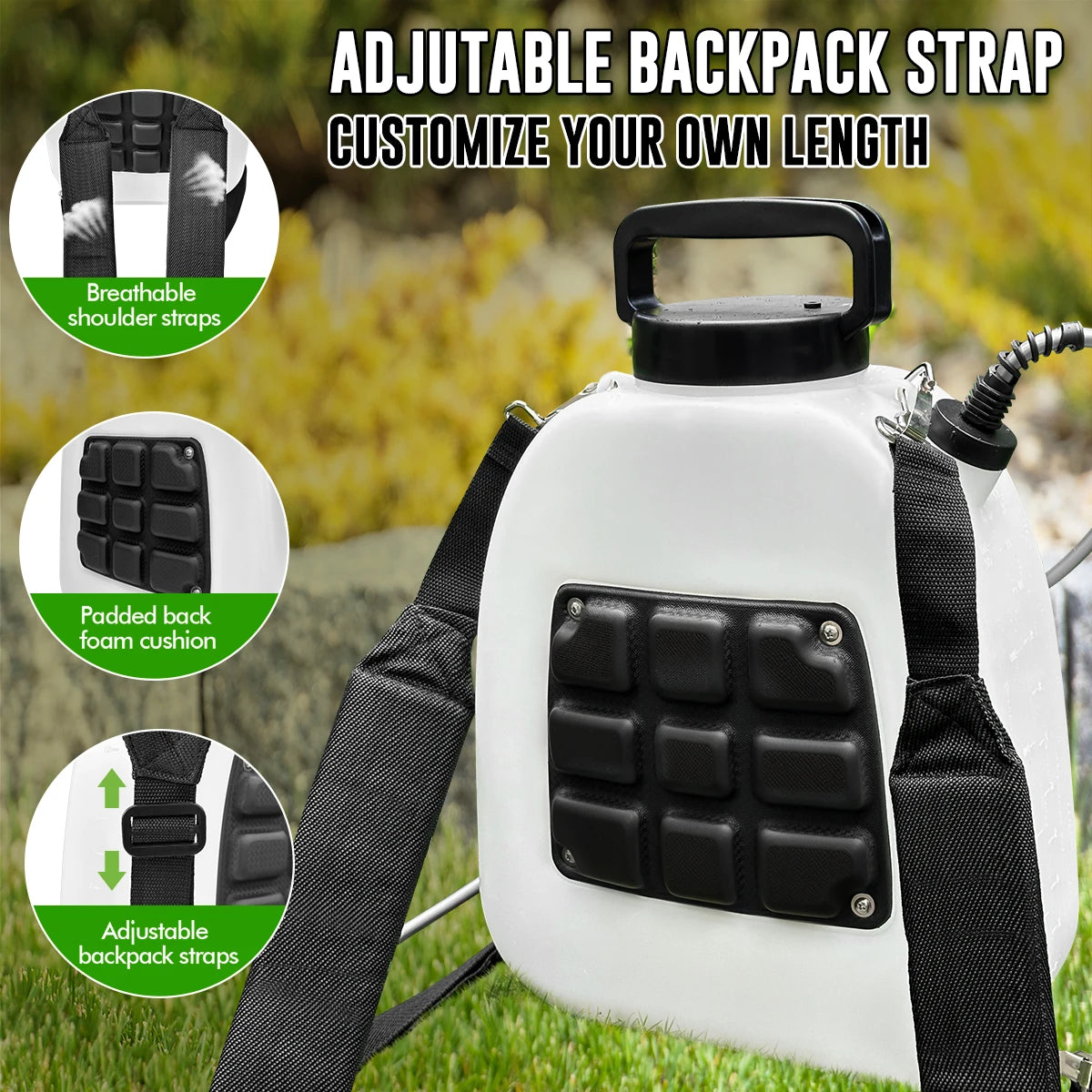 3.2 Gal Battery Powered Backpack Sprayer - USB Charging, 3 Adjustable Speeds, Battery Indicator, 5 Nozzles Lawn Garden Use