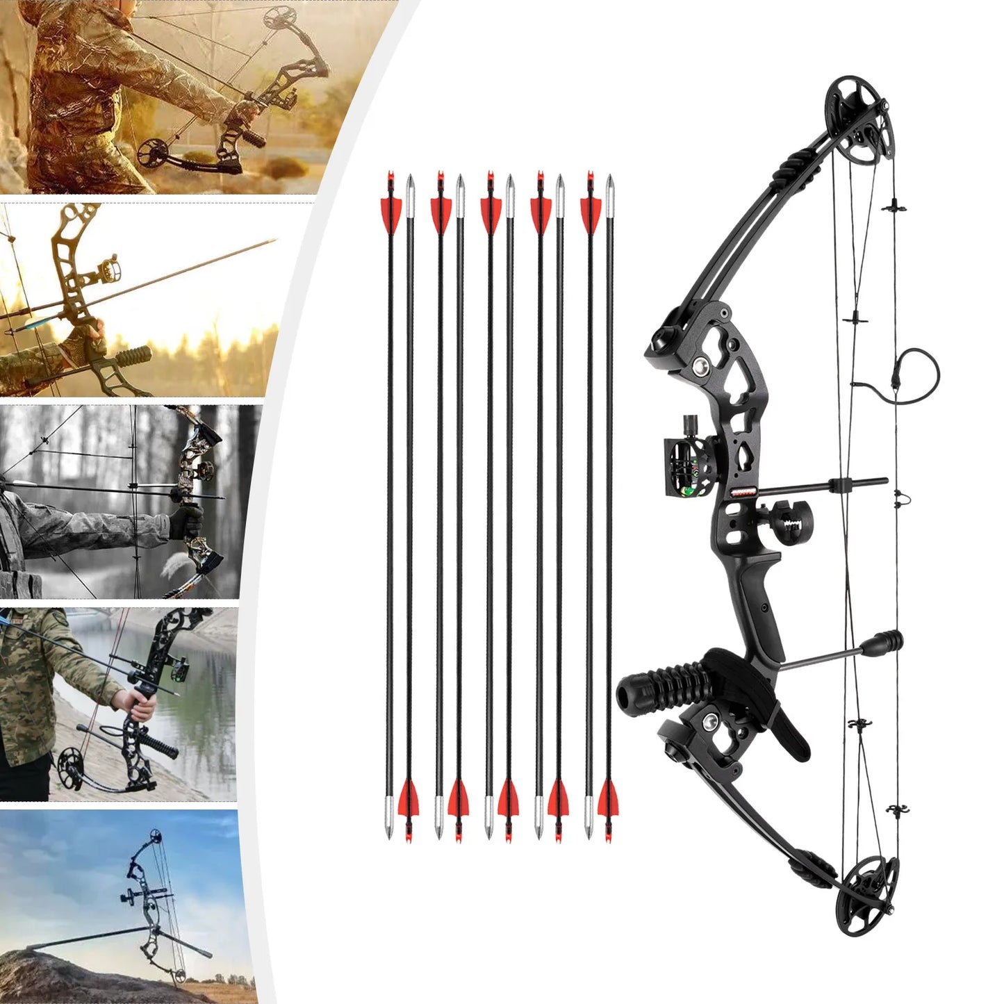 Right Handed Compound Bow Kit Adults and Teens Compound Bow Archery Hunting Equipment with 12 Arrows 30-55lbs Adjustable