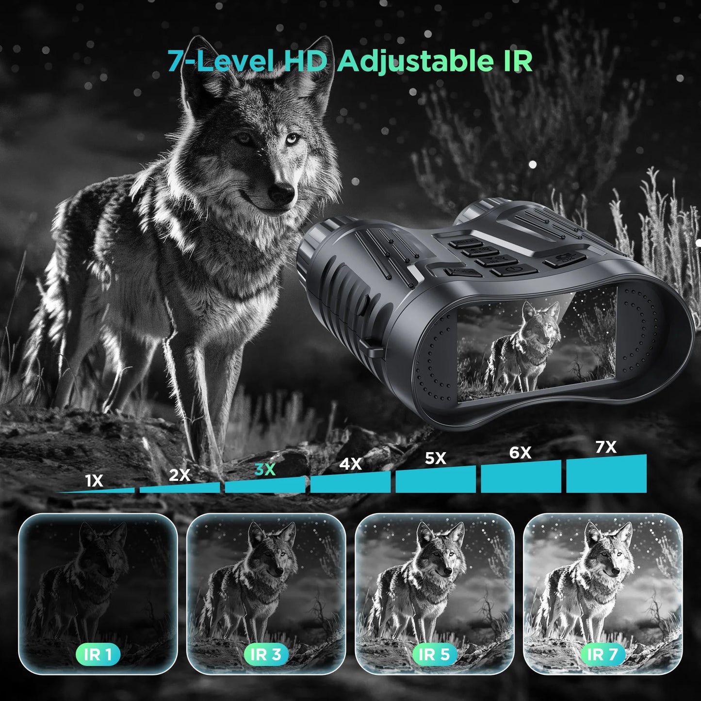 Rechargeable NightVision Telescope 4K UHD Infrared Telescope Camera Binocular Telescope 8X Zoom 300M for Hunting Camping Boating