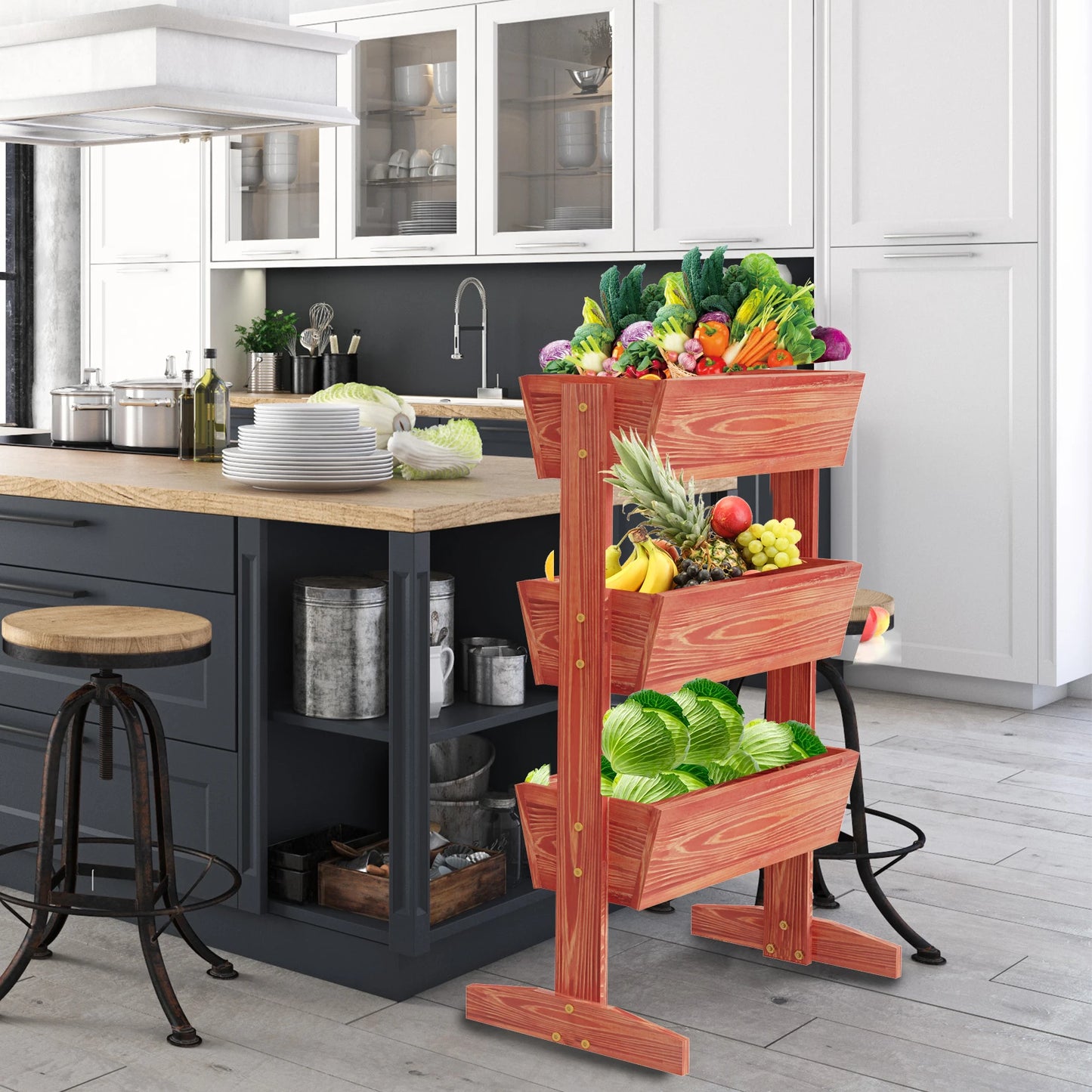 Four Tier Wooden Vertical Planter Box For Outdoor Gardening