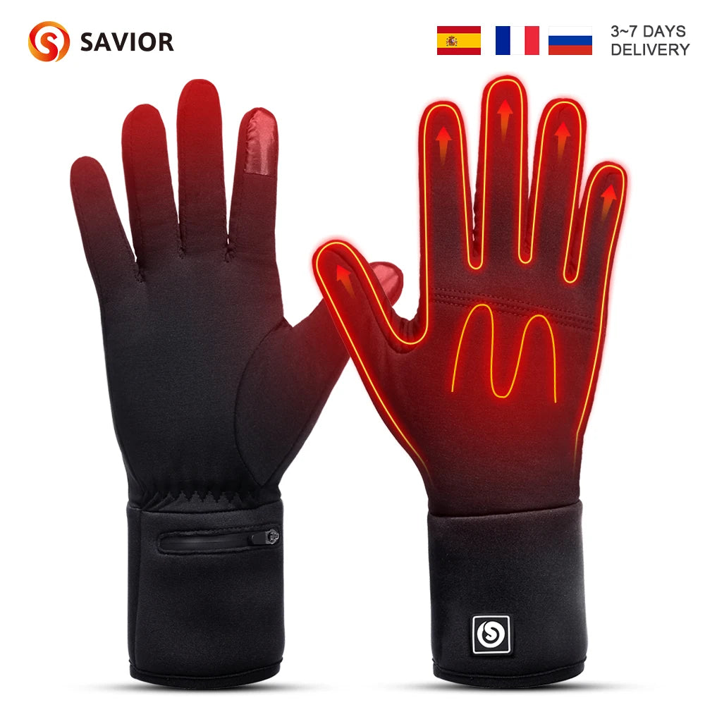SAVIOR Winter Thermal Heated Gloves For Adult Rechargeable Battery Goatskin Leather Wind Waterproof Warm Hand Ski Gloves 3 Gears