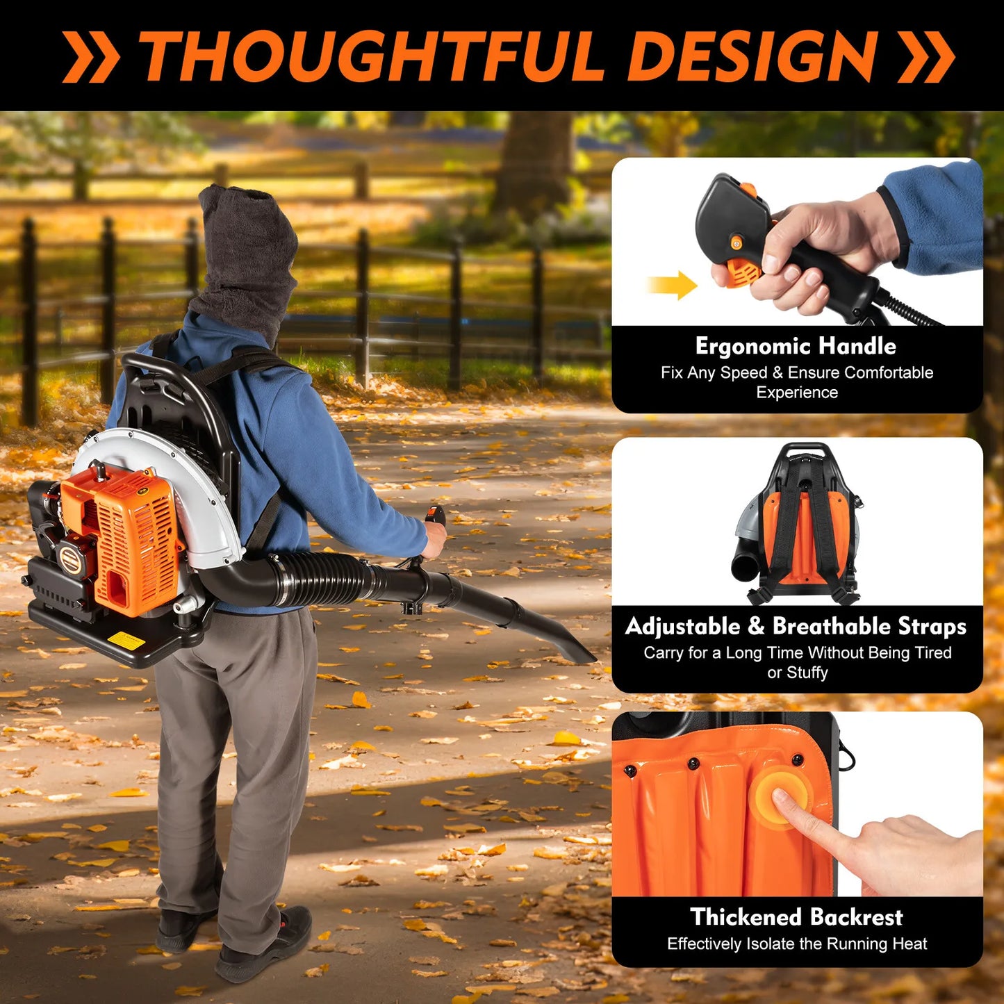 Bymaocar Gas Leaf Blower 63cc Two Stroke Backpack Yard Cleanup