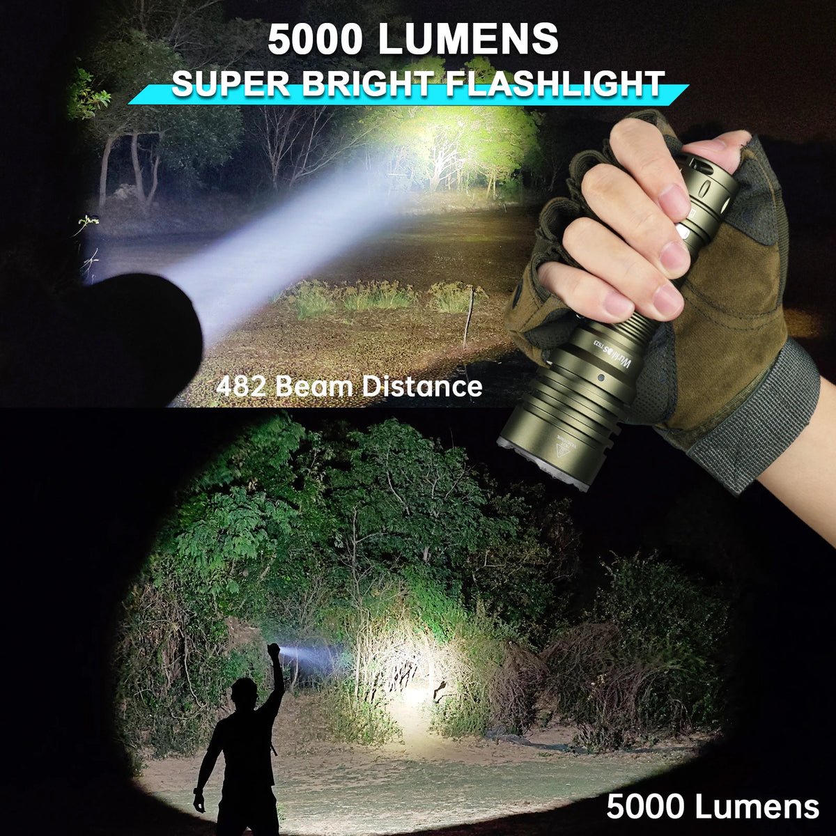 Wurkkos TS23 6000-6500K Powerfull Flashlight 5000LM IP68 Waterproof long shot 482m CRI90+ for Emergency Hiking Cycling