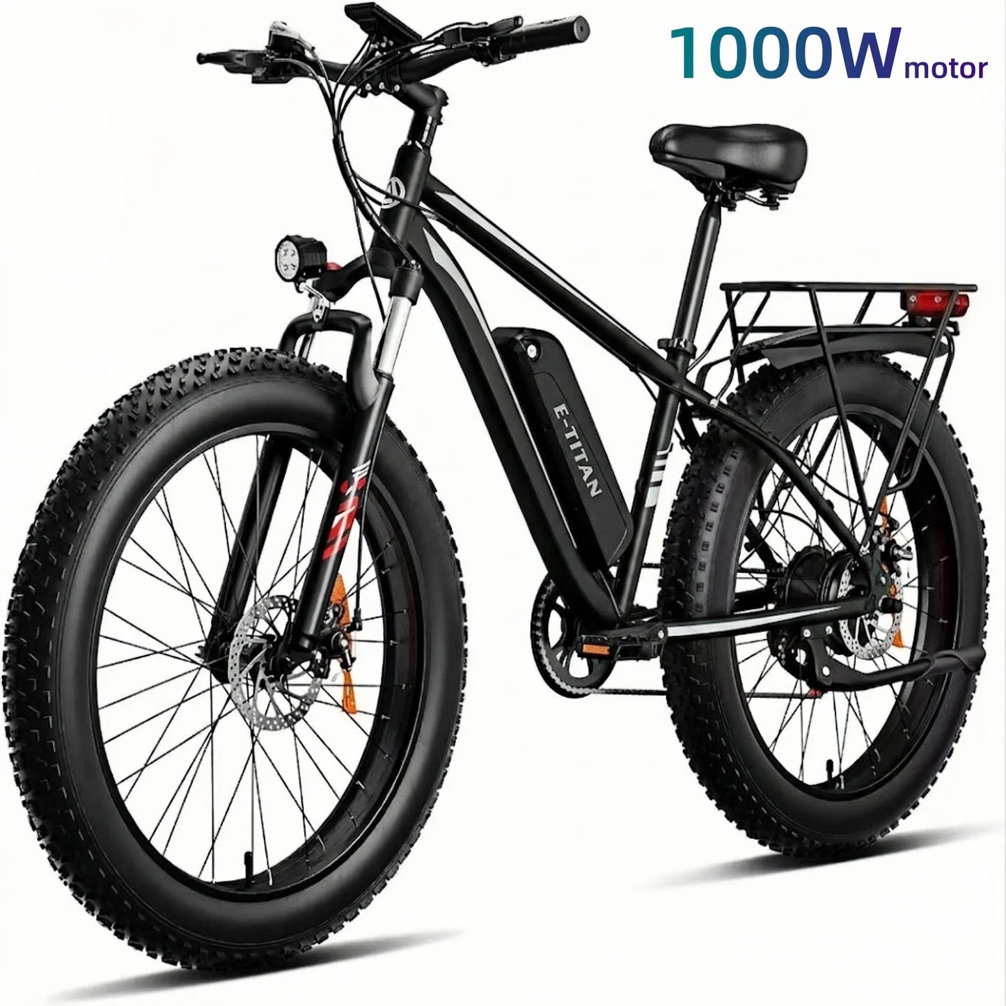 Adult Electric Bicycle, 26-inch Tires, 1000W Motor, 48V 15AH Battery, Maximum Speed 28.6mp/h.