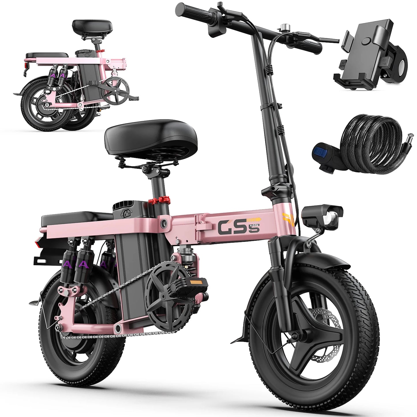 UPlee GS5 48V 15AH Battery EBike,20+MPH,740W Folding Electric Bike,20 Miles Max Range Electric Bike for Adults, 14" Fat Tire
