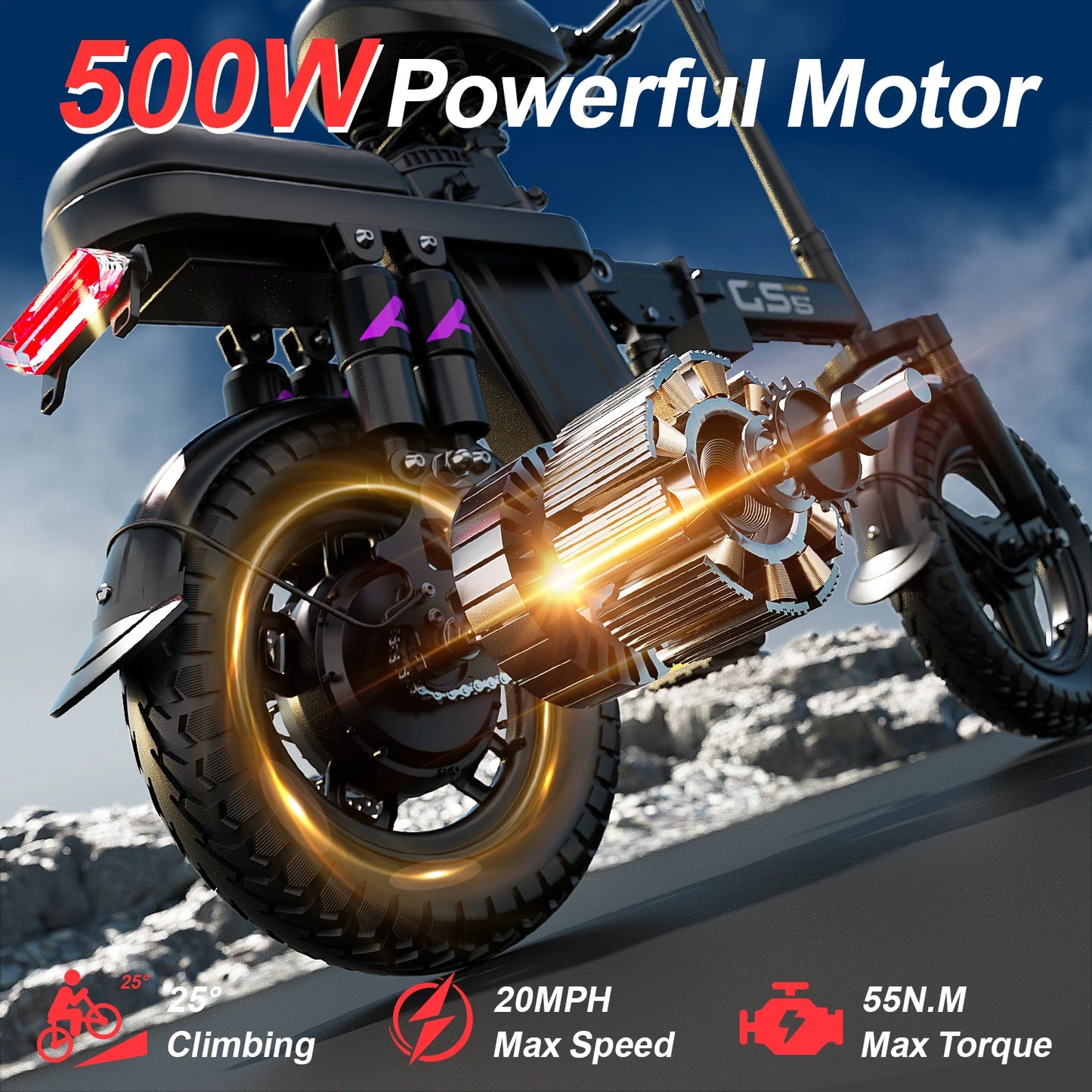 UPlee GS5 500W Peak Motor Electric Bike 48V15AH Removable Battery Electric Bicycle 14Inch Folding Multiple shock absorbers ebike