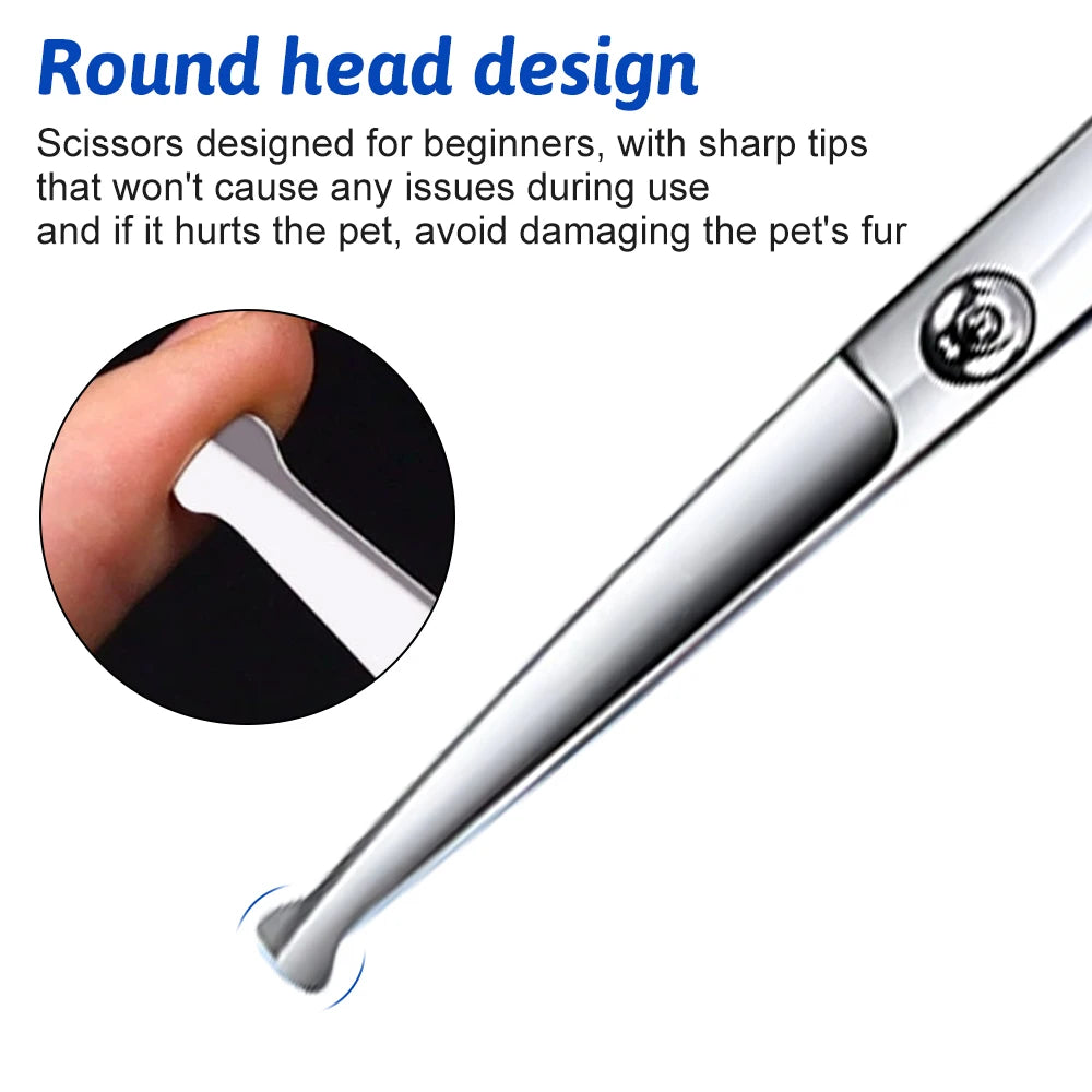 Titanium Coated Professional 7 in 1 Stainless Steel Dog Grooming Scissors with Safety Round Tip, Pet Grooming Scissor for Dog
