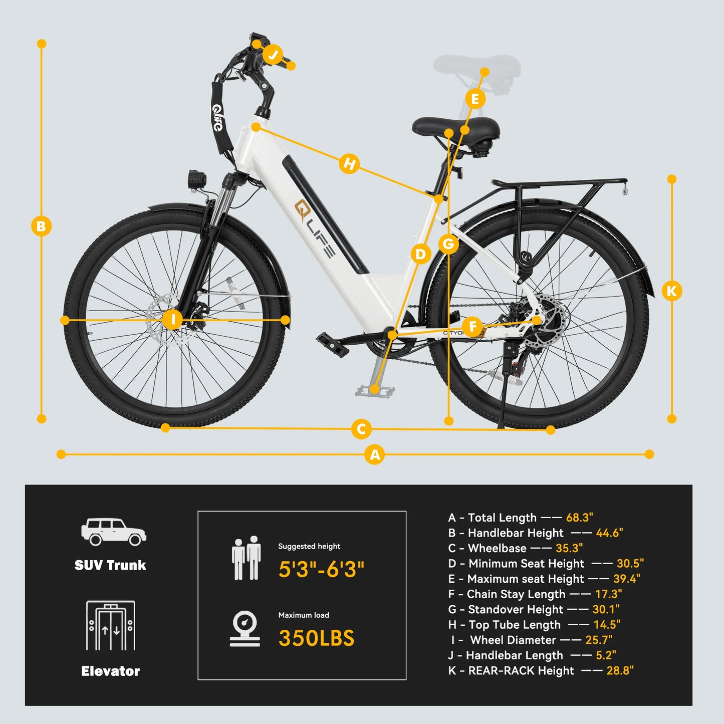 Qlife Cityone ST 2.0  26" Electric Bike for Adults, 1200W Peak Motor 48V 10.4Ah Battery, 28MPH 55 Miles, 7-Speed Electric Bicycle with Front Suspension