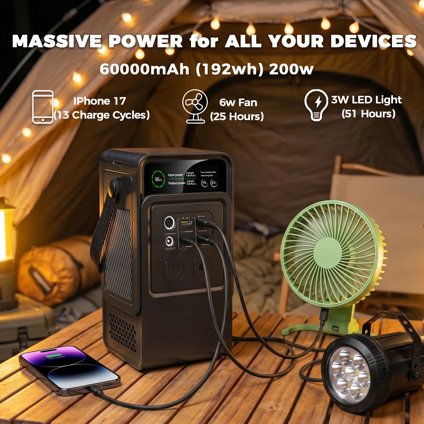 CTOLITY 200W Portable Power Station 192Wh Lifepo4 Battery