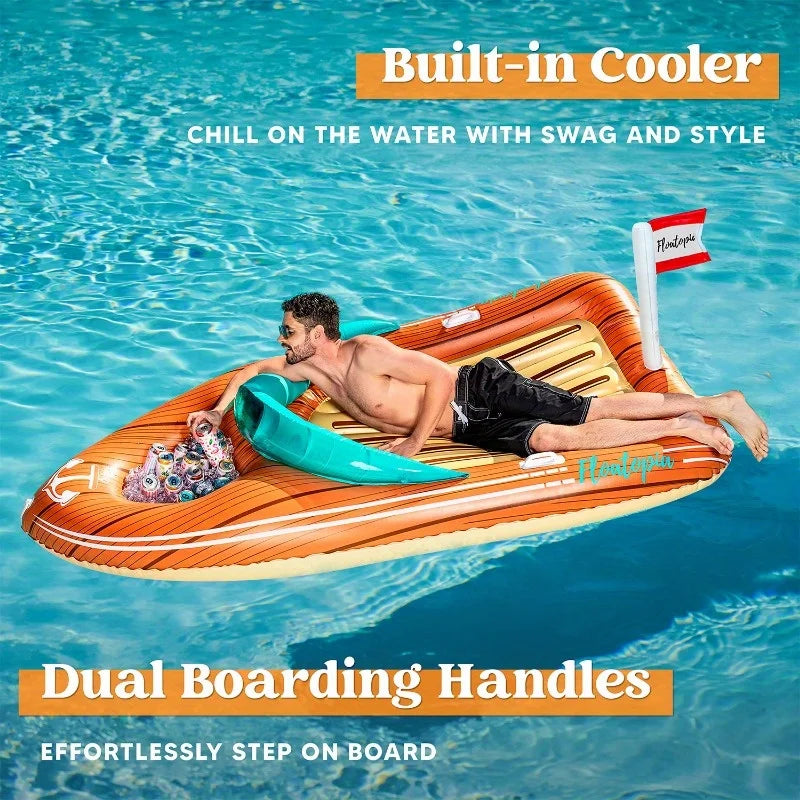 JOYFY Giant Boat Pool Float with Cooler Inflatable Boat Funny Pool Floats Raft summer Swimming Pool for Kids Adults Party Packs