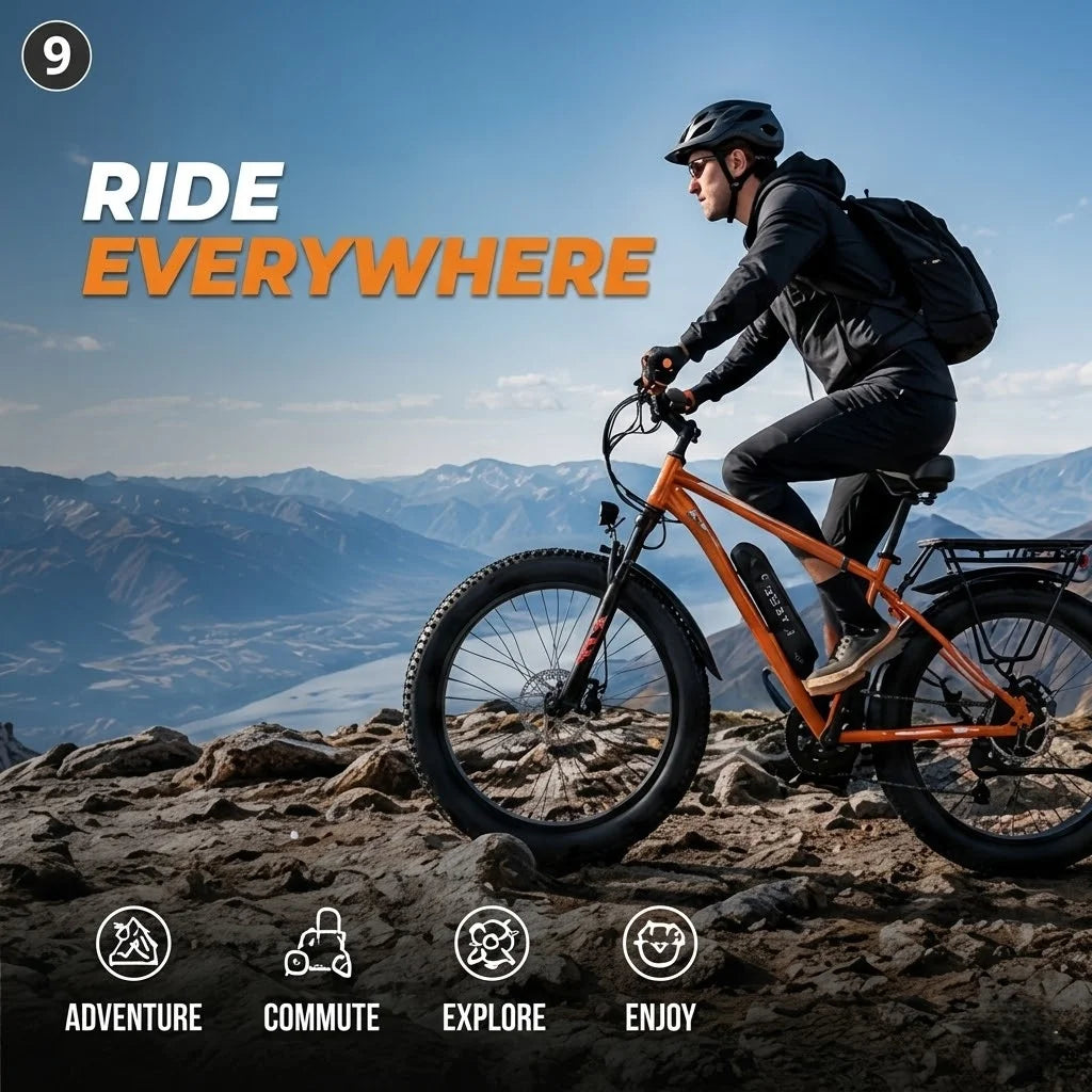 Adult Electric Bicycle, 26-inch Tires, 1000W Motor, 48V 15AH Battery, Maximum Speed 28.6mp/h.