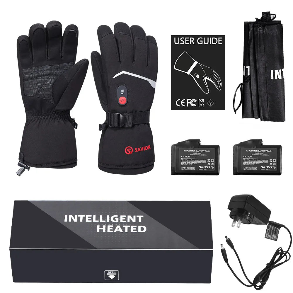 SAVIOR heated Gloves 7.4V Electric Rechargeable  heated Gloves Waterproof Skiing Cycling Hiking Winter Warm Gloves heated
