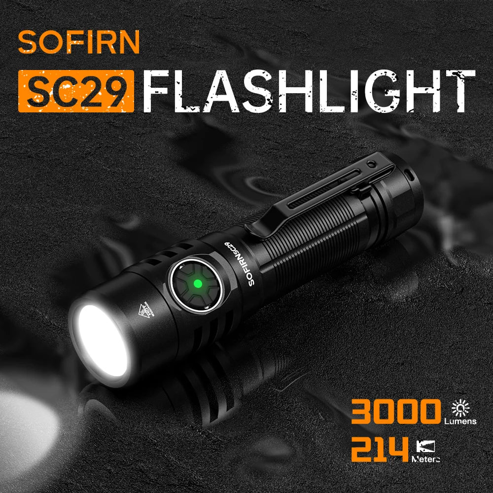 Sofirn Sc29 Led Flashlight 3000 Lumens Type C Rechargeable