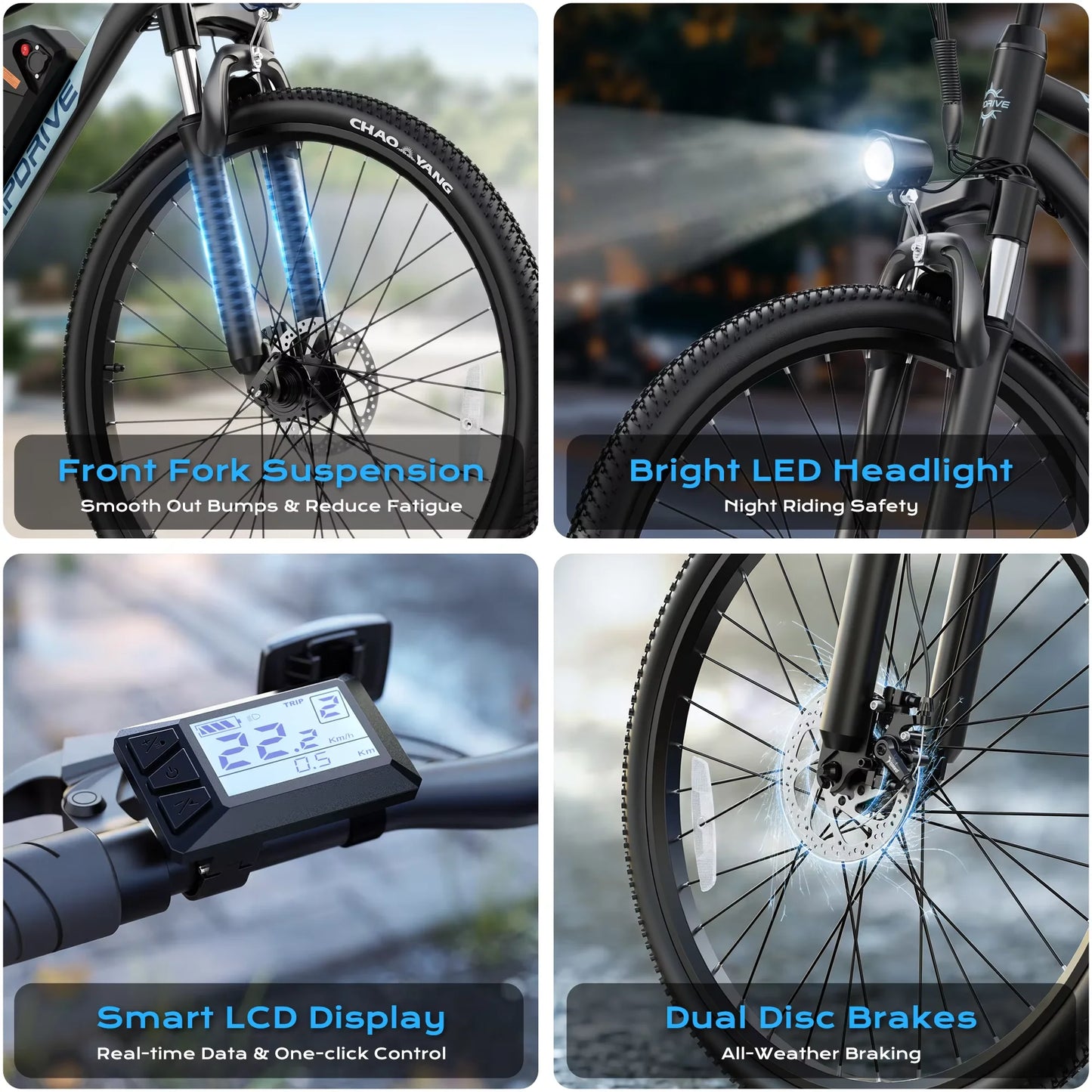 VIPDRIVE Defier 1.1 Adult Electric Bike, 750W Peak Motor, 48V 7.8Ah Battery, 26" Tire, 20MPH Mountain & Road Ebike