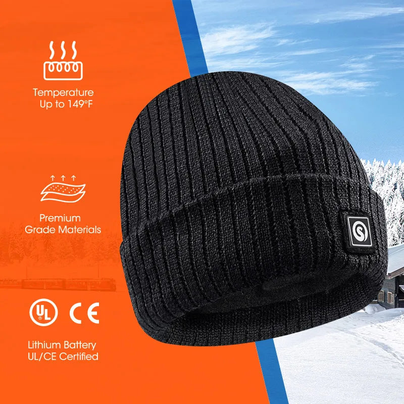 Savior Heated Hat Battery Heated Beanie Electric Rechargeable Warm Winter Heated Fleece Cap
