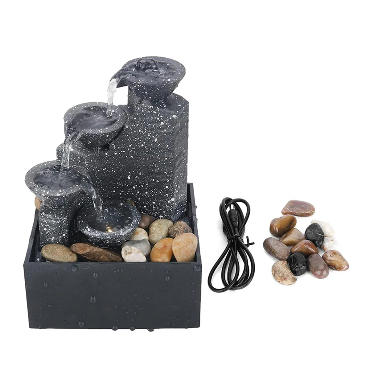 Mini Zen Tabletop Fountain - Relaxing LED Waterfall for Office Desk, Yoga Room & Feng Shui Decor