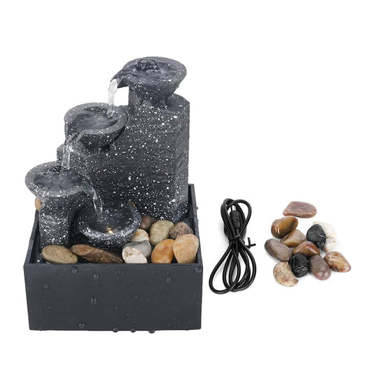 Mini Zen Tabletop Fountain - Relaxing LED Waterfall for Office Desk, Yoga Room & Feng Shui Decor