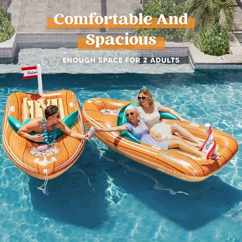 JOYFY Giant Boat Pool Float with Cooler Inflatable Boat Funny Pool Floats Raft summer Swimming Pool for Kids Adults Party Packs