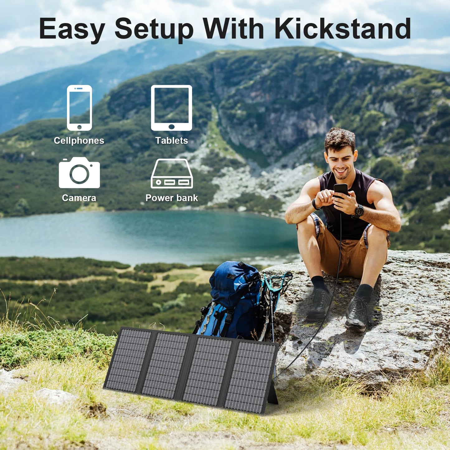 MHPOWOS 60W Foldable Solar Panel 18V Portable Solar Charger for Power Supply Laptop Solar Generator Fishing Camping Phones