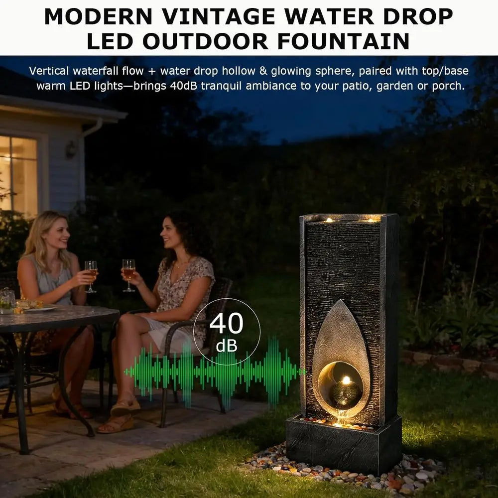 Indoor/Outdoor 46.5 Tall Sphere Fountain with LED Lights for Home and Garden Decor