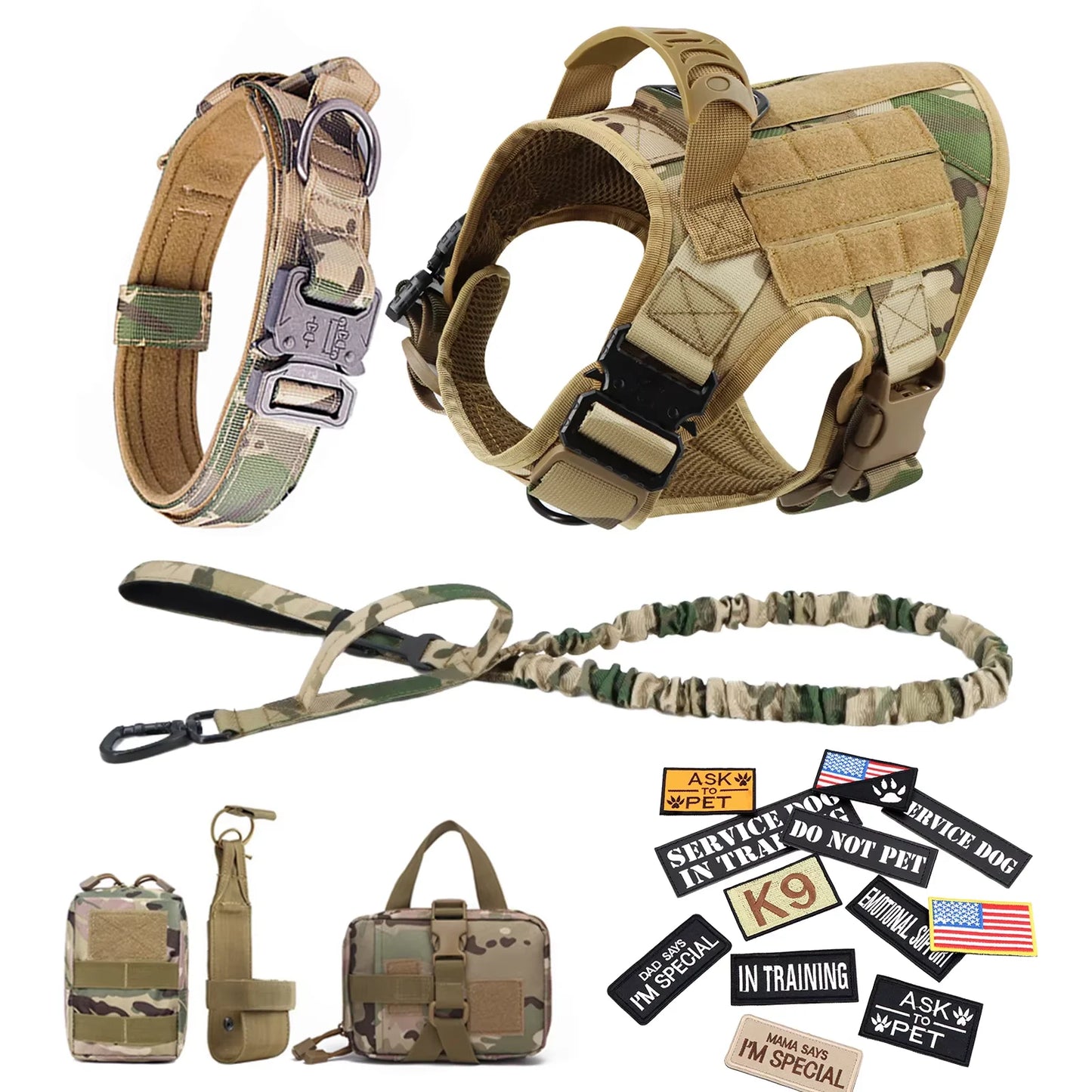 Professional Dog Harness Vest Set With Collar Leash And Patches