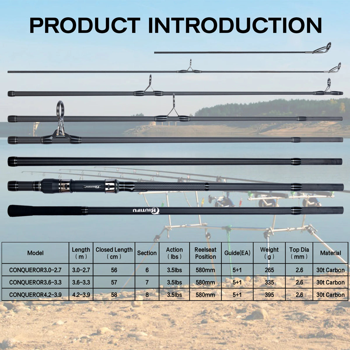 BIUTIFU Carbon Fiber Carp Fishing Rod With Fast Spinning Action