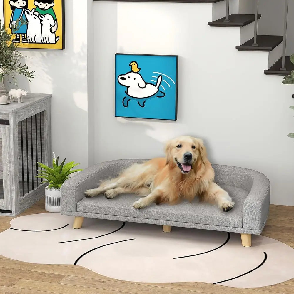 Luxury Washable Pet Sofa With Wooden Legs For Large Dogs