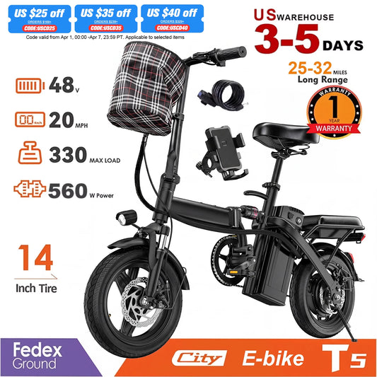 Terrosor Folding Electric Bike 560W Motor 48V Battery 32 Miles
