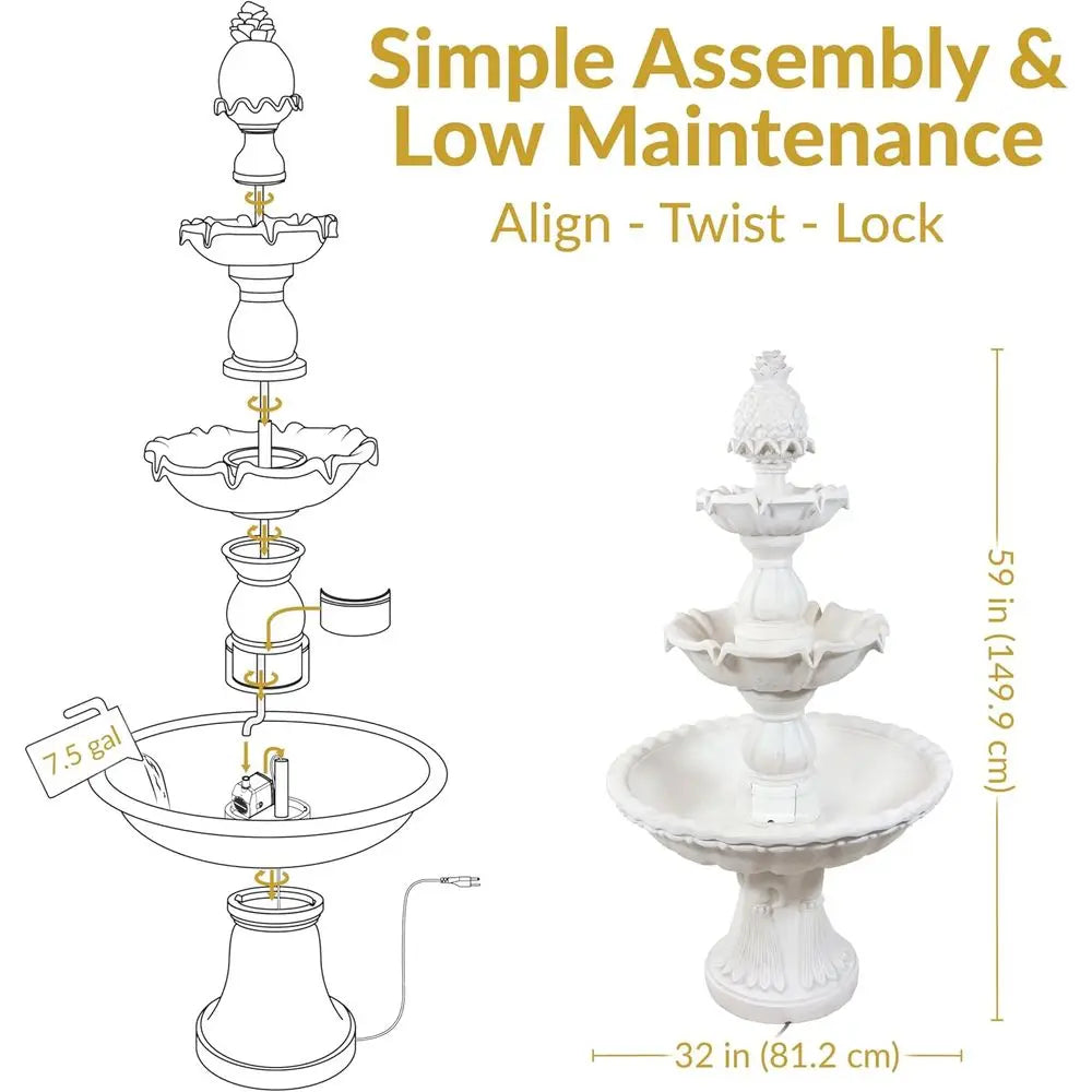 Large 3-Tier Electric Water Fountain with Pine Topper - Ideal for Garden, Patio, or Yard
