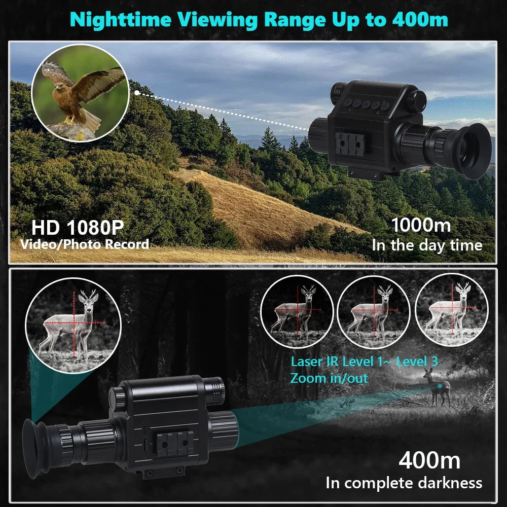 Megaorei Digital Night Vision Monocular HD 1080P Infrared Night Vision Scope1X-4X Hunting Riflescope with Camera 940nm IR